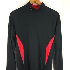 Under Armour Shirt Men's Large Fitted Black Red Cold Gear Mock Neck Long Sleeve